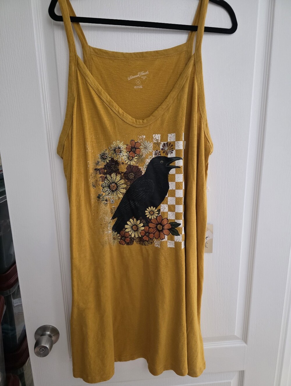 NWT Universal Thread Mustard Yellow Crow Floral Graphic Tank Dress